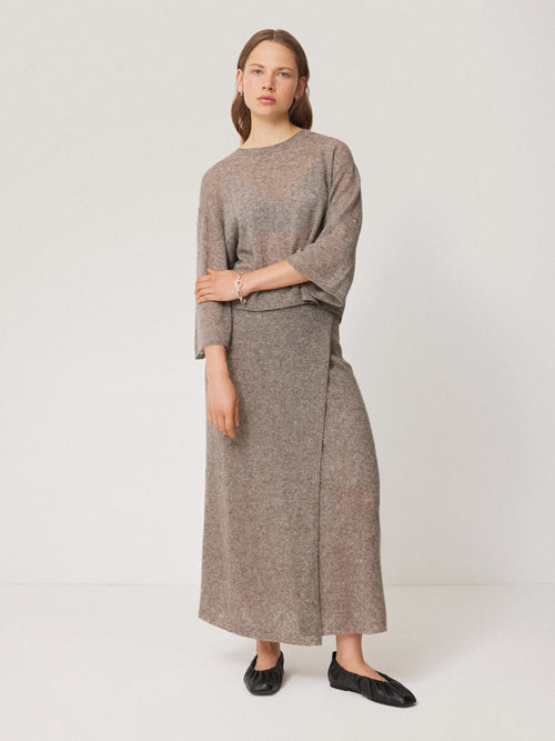 Soft Gauzy Knit T-shirt | Taupe