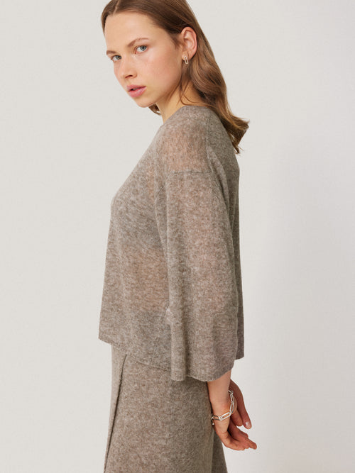 Soft Gauzy Knit T-shirt | Taupe