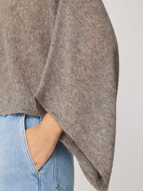 Soft Gauzy Knit Poncho Jumper | Taupe