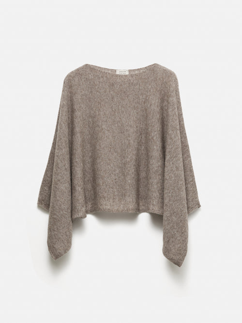 Soft Gauzy Knit Poncho Jumper | Taupe