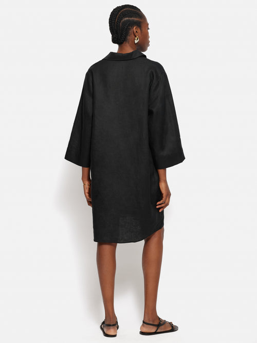 Linen Tunic Shirt Dress | Black