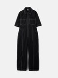 Linen Contrast Stitch Jumpsuit | Black