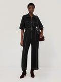 Linen Contrast Stitch Jumpsuit | Black