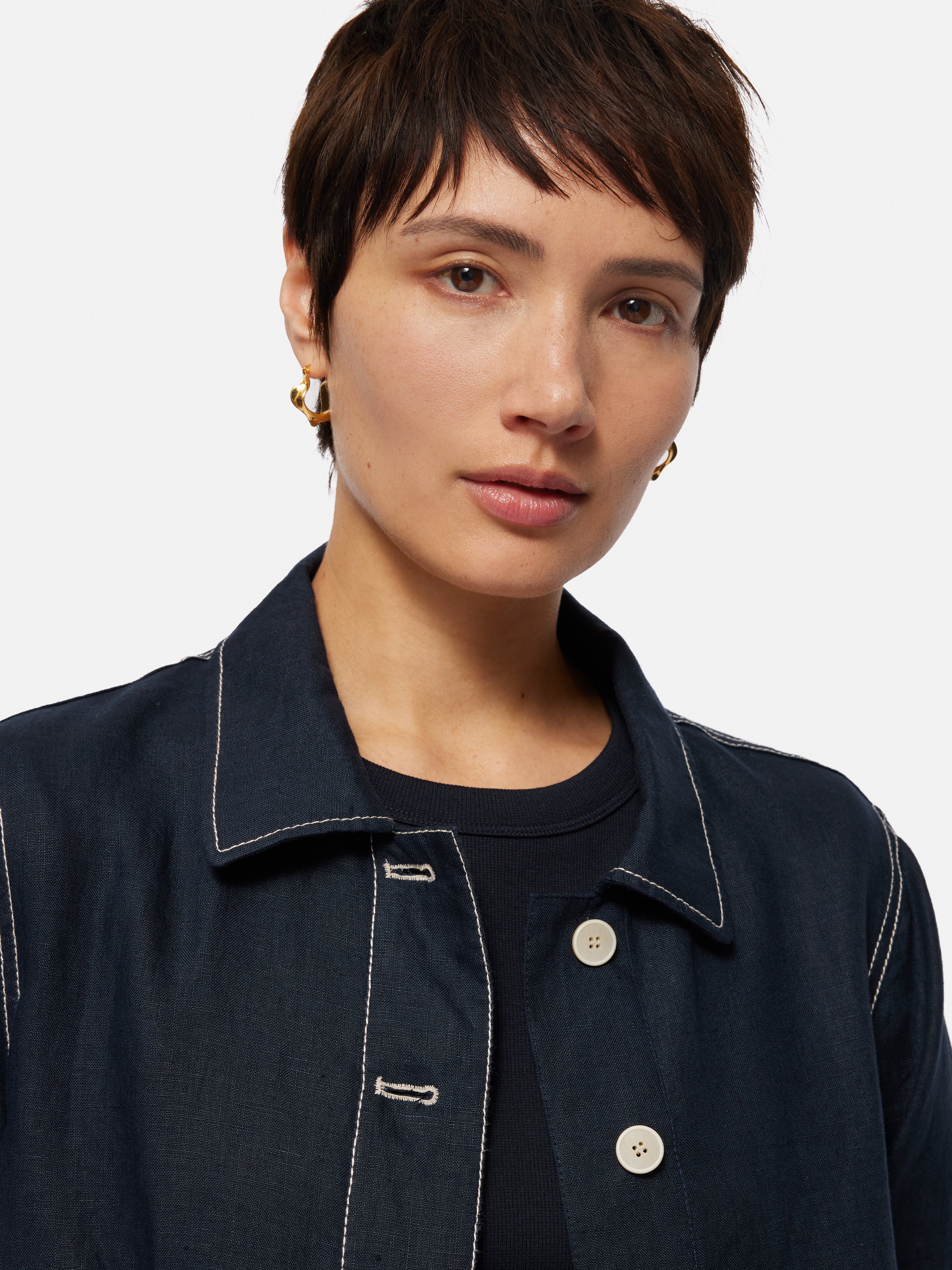 French Linen Cropped Jacket | Navy – Jigsaw