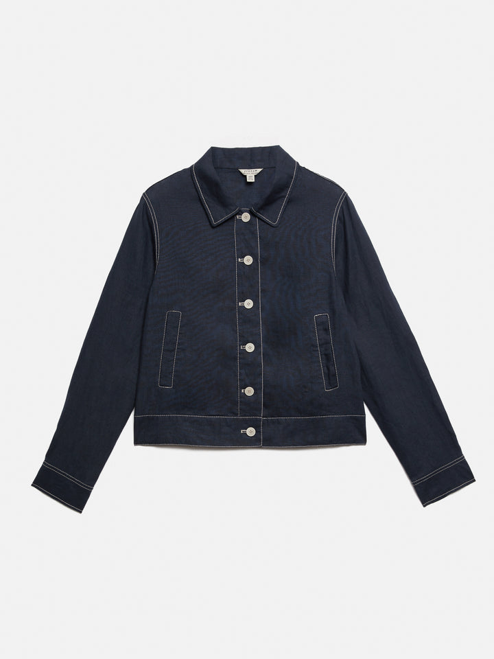 Linen Cropped Jacket - Navy