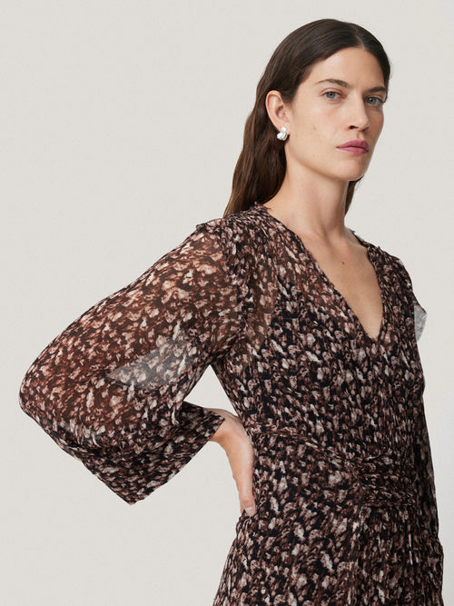 Abstract Leopard Midi Dress | Brown