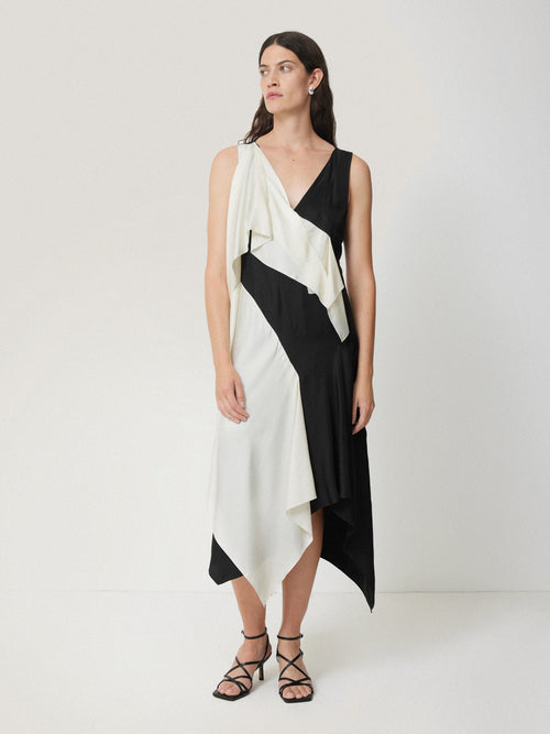 Sculptural Silk Twill Dress | Monochrome