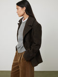 Alba Wool Herringbone Pea Coat | Brown