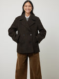 Alba Wool Herringbone Pea Coat | Brown