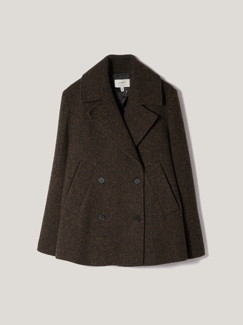 Alba Wool Herringbone Pea Coat | Brown