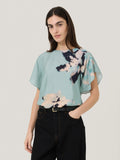 Floral Drift Silk Blend Top | Blue