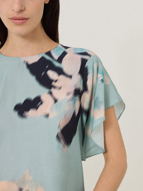 Floral Drift Silk Blend Top | Blue