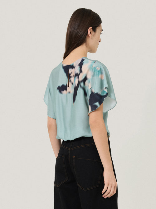 Floral Drift Silk Blend Top | Blue