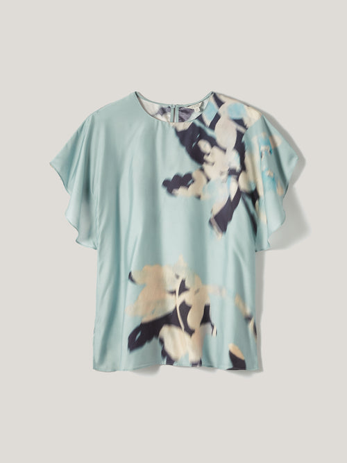 Floral Drift Silk Blend Top | Blue