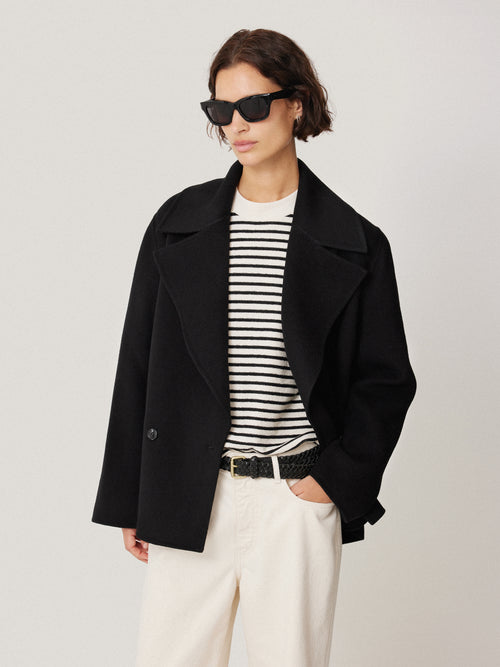 Wool Double Faced Short Coat | Black