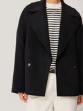 Wool Double Faced Short Coat | Black