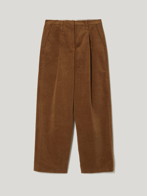 Corduroy Pleat Trouser | Brown