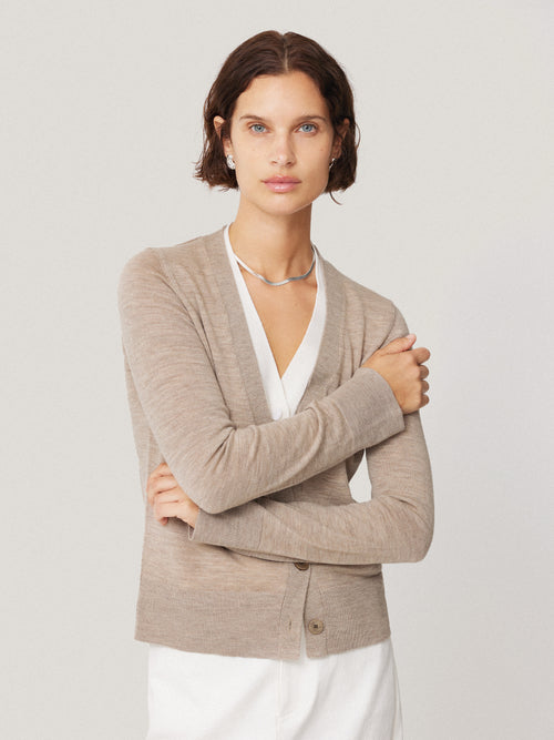 Merino Double Front Cardigan | Stone