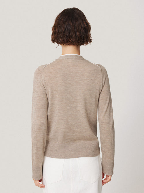 Merino Double Front Cardigan | Stone