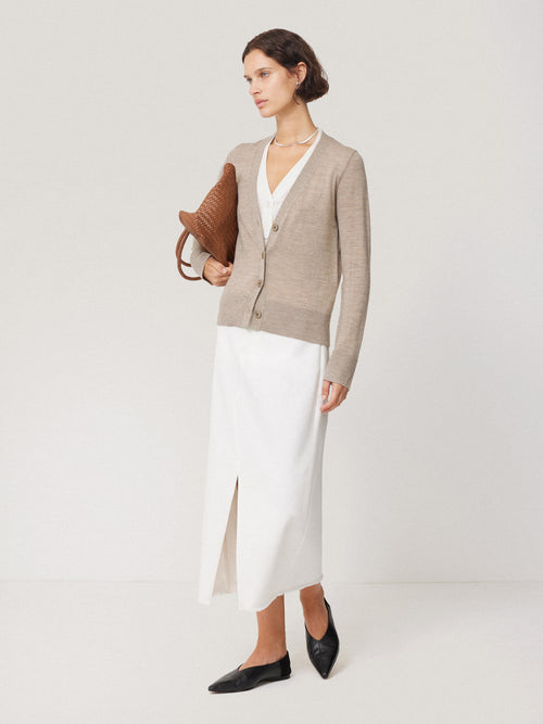 Merino Double Front Cardigan | Stone