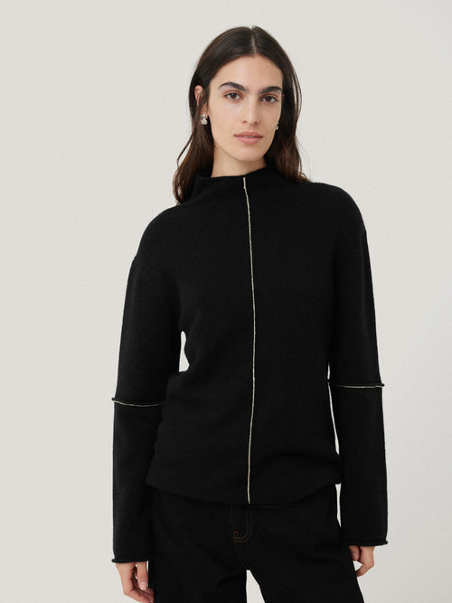 Wool Cashmere Blend Line Jumper | Black