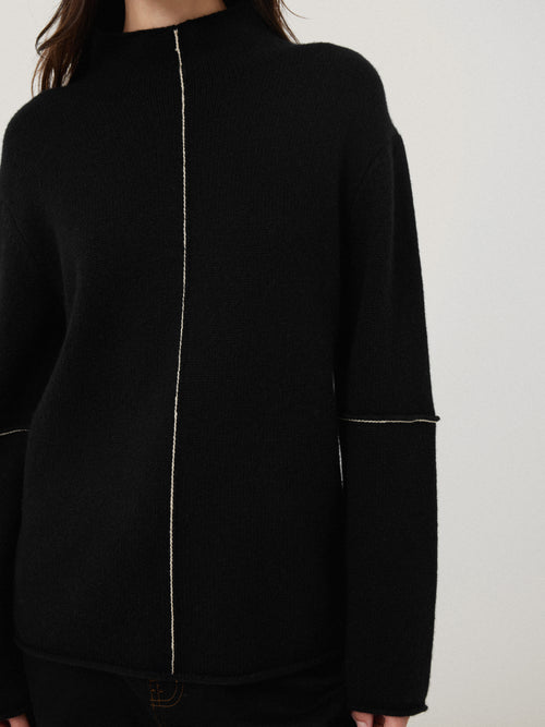 Wool Cashmere Blend Line Jumper | Black