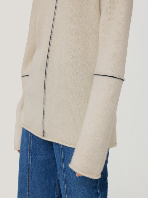 Wool Cashmere Blend Line Jumper | Cream