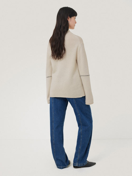 Wool Cashmere Blend Line Jumper | Cream