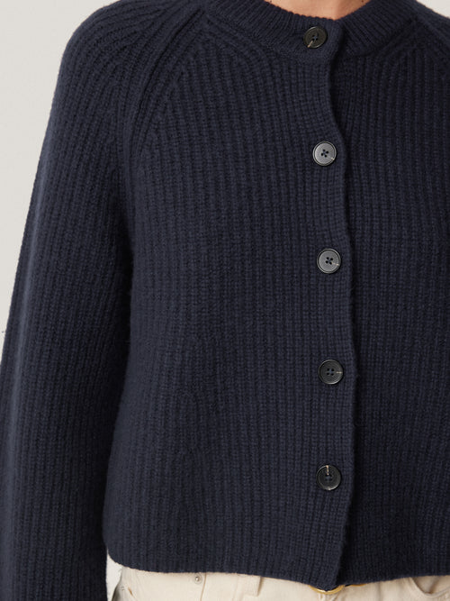 Wool Cashmere Blend Rib Cardigan | Navy