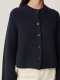 Wool Cashmere Blend Rib Cardigan | Navy