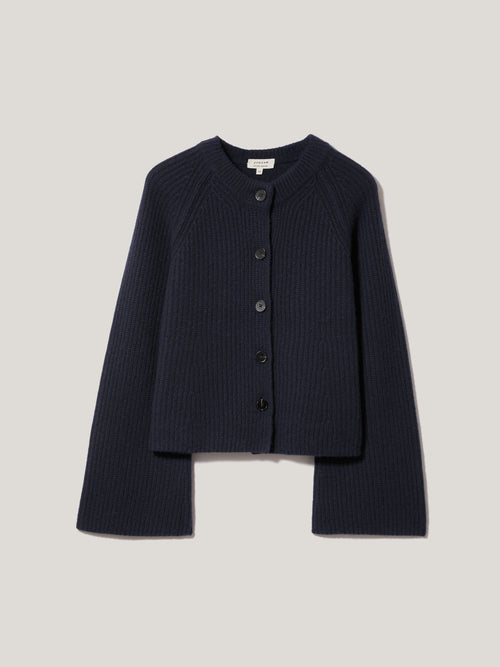 Wool Cashmere Blend Rib Cardigan | Navy