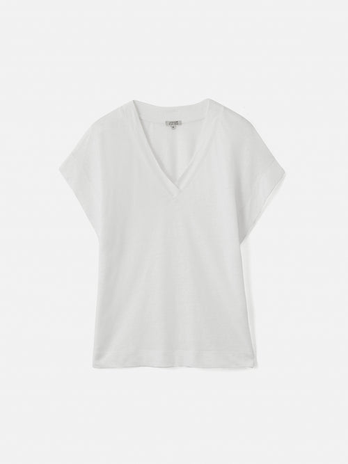 Linen V Neck Tee | White