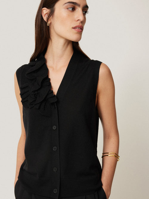 Merino Ruffle Waistcoat | Black