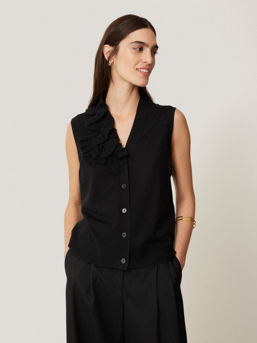 Merino Ruffle Waistcoat | Black