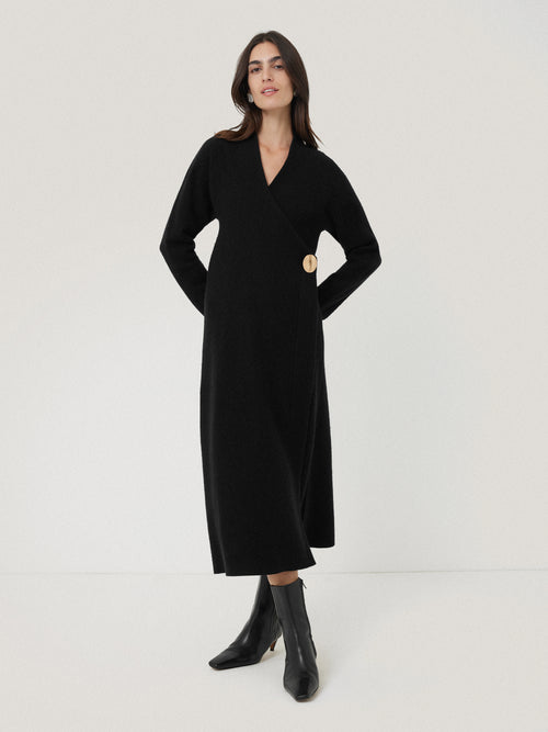 Boiled Wool Blend Disc Dress | Black