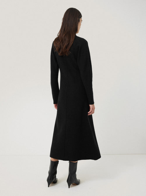 Boiled Wool Blend Disc Dress | Black