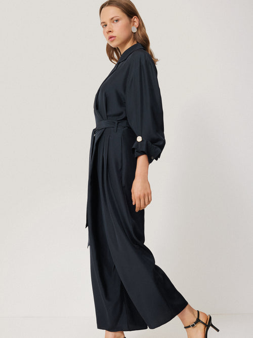 Silk Relaxed Wrap Jumpsuit | Navy