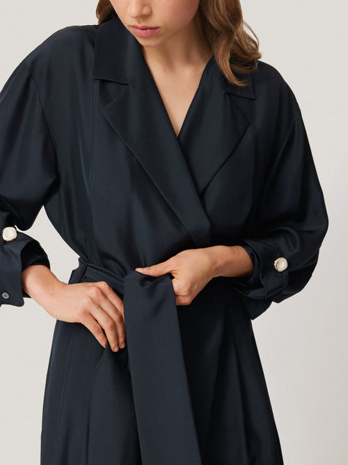 Silk Relaxed Wrap Jumpsuit | Navy