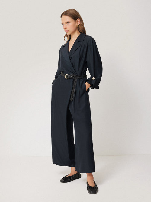 Silk Relaxed Wrap Jumpsuit | Navy