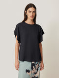 Silk Drape Sleeve Top | Navy