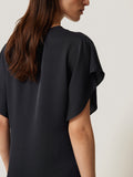 Silk Drape Sleeve Top | Navy