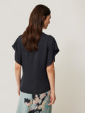 Silk Drape Sleeve Top | Navy