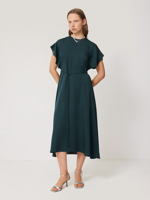 Pure Silk Drape Sleeve Dress | Blue