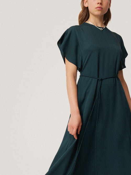 Pure Silk Drape Sleeve Dress | Blue