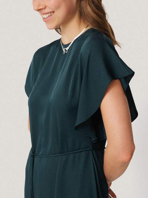 Pure Silk Drape Sleeve Dress | Blue