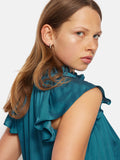 Recycled Satin Frill Neck Top | Blue