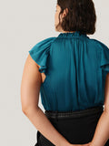 Recycled Satin Frill Neck Top | Blue