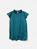 Recycled Satin Frill Neck Top | Blue