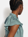 Recycled Satin Frill Neck Top | Green