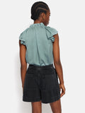 Recycled Satin Frill Neck Top | Green